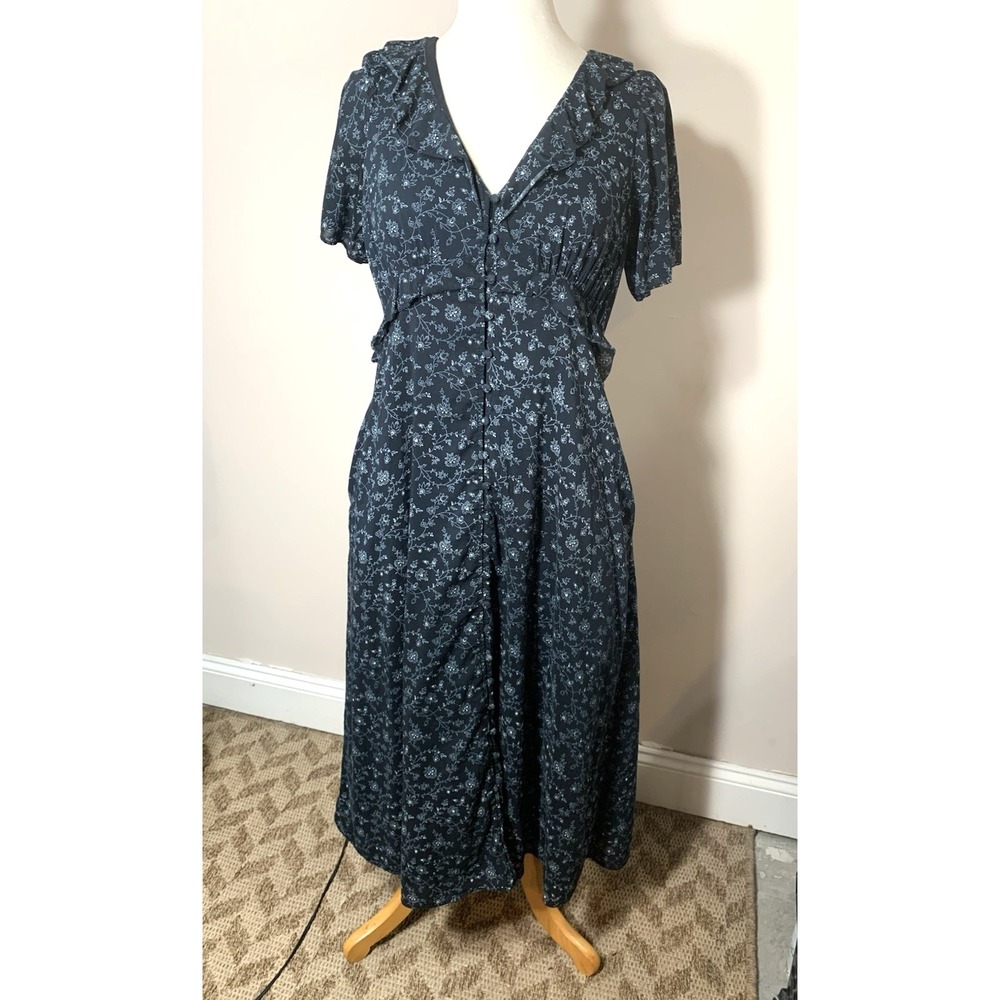 Madewell Maxi Dress Womens 8 Black Floral Cottagecore Prairie Modest Lined